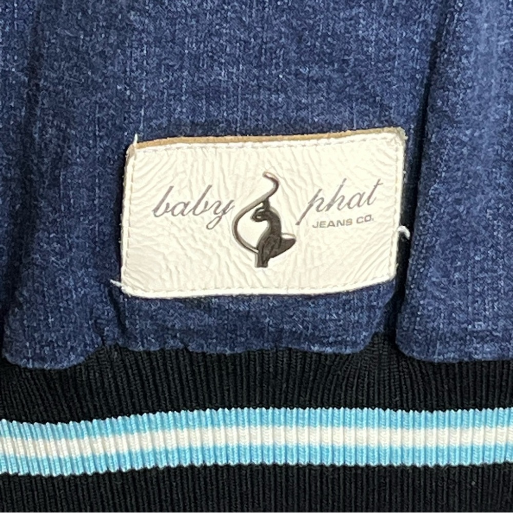 Vtg Baby Phat Y2K Denim Bomber Varsity Jean Jacket Size L Streetwear Retro Style - Picture 10 of 15